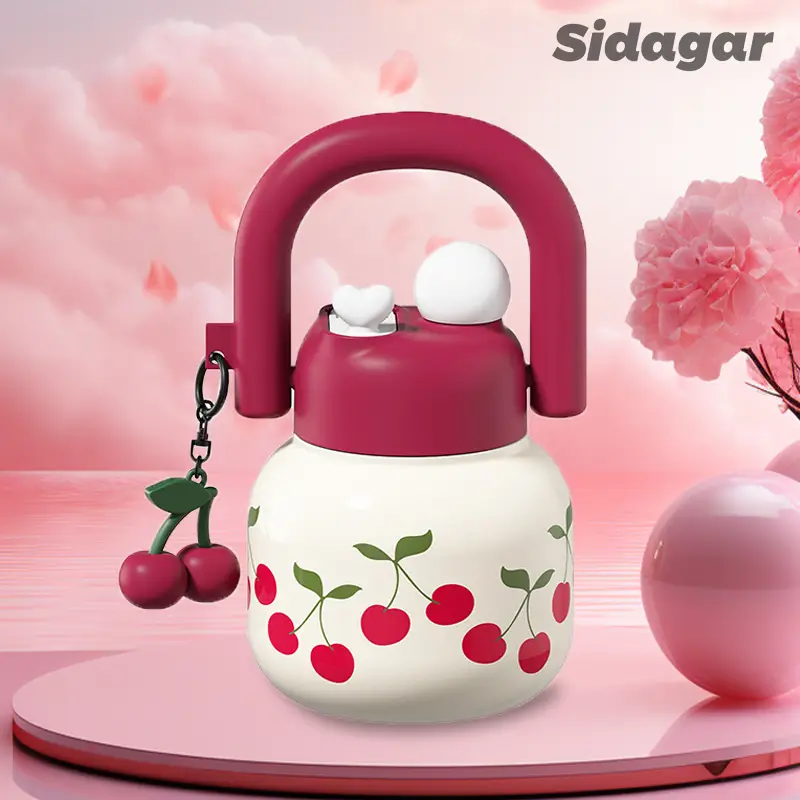 [Sidagar] 23oz Water Bottle – Cute 2-in-1 Lid Design w/ Tea Infuser | 316L Stainless Steel | Cold/Hot for Hours | Hand Strap & Shoulder Carry | Summe