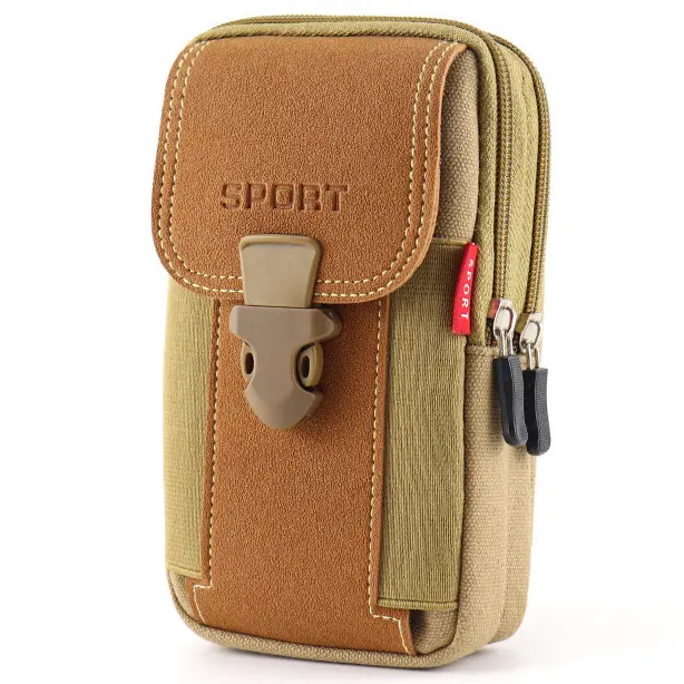 Men's Tactical Belt Bag, Minimalist Portable Nylon Phone Holster for Outdoor Hiking, Waist-Mounted Pouch with Triple Pockets for 7" Devices, Colorblock
