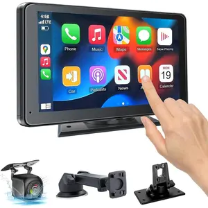 Wireless CarPlay Screen with Rear Camera and Android Auto, Carplay Screen for Car with Mirror Link/AUX/FM,7" Touchscreen Bluetooth 5.0, Marine Stereos for All Vehicles