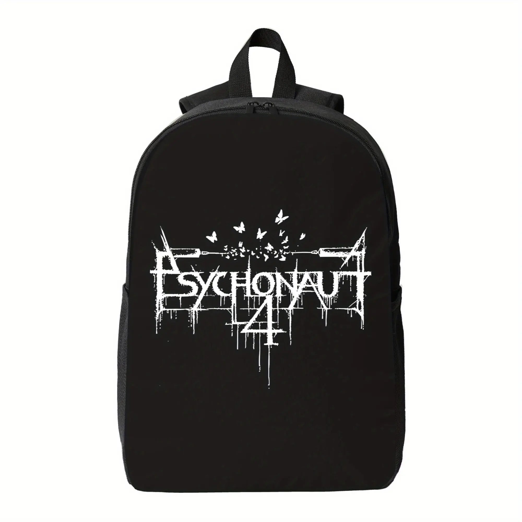 1pc Psychonaut 4 Logo 's Backpack - Large Capacity High Quality Laptop Backpack with Bold White Graphic, Heavy-Duty Zipper Closure, Adjustable Padded Straps - Black School, College, Office, Travel Backpack for & Teens - Minimalist Gothic Design, Backpack
