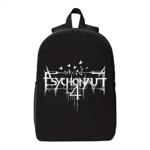 1pc Psychonaut 4 Logo 's Backpack - Large Capacity High Quality Laptop Backpack with Bold White Graphic, Heavy-Duty Zipper Closure, Adjustable Padded Straps - Black School, College, Office, Travel Backpack for & Teens - Minimalist Gothic Design, Backpack