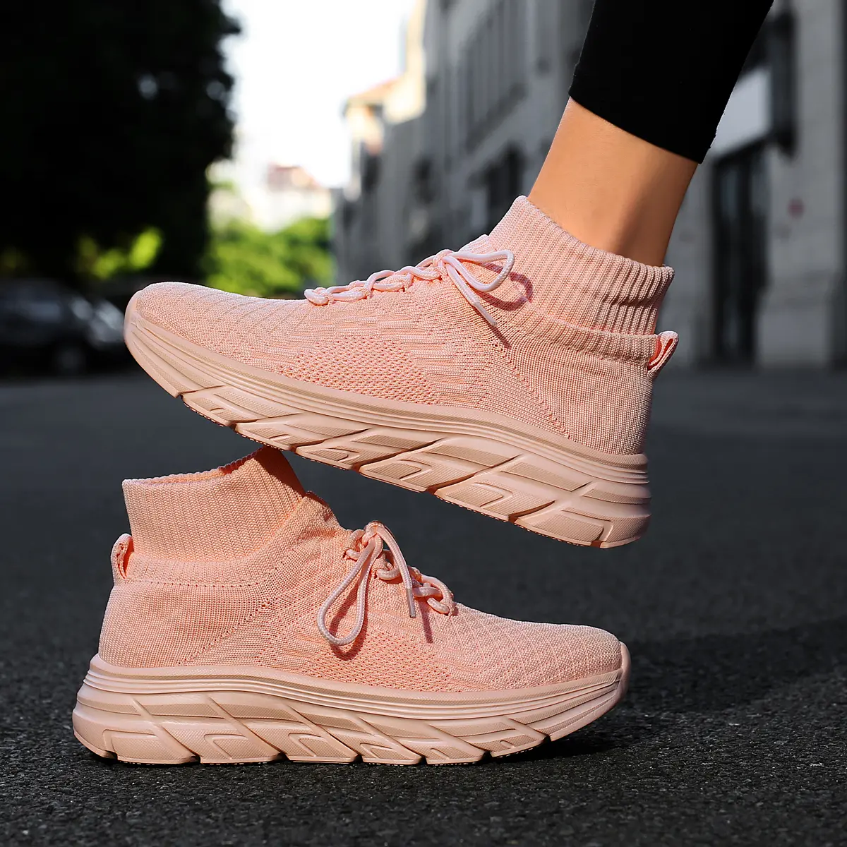 Ladies' casual sports shoes, peach mesh shoes, breathable and lightweight