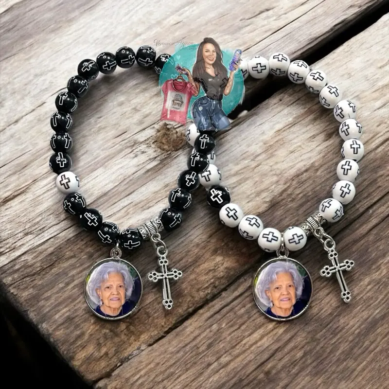 Cross Stretch Bracelet with Photo l Memorial Bracelet l Keepsake Cross Stretch Bracelet with Photo l Memorial Bracelet l Keepsake