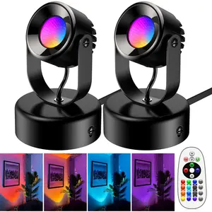 7W RGBW LED Color Changing Indoor Uplights Spotlights with Remote Dimmable Memory Function, LED Ambient Lighting for Christmas Party Bar Esports Room, 2 Pack