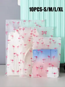 Peva Material Clothing Storage Bags, Flamingo Cartoon Pattern Travel Storage Bags, Travel clothes organizer, Frosted Transparent Storage Bags, Shipping Packaging Bags, Reusable Frosted Sealable Bedroom Clothing Storage