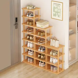 Vertical Shoe Rack-High and Narrow Shoe Rack Organizer Suitable for Small Space, Bamboo, Porch, Closet, Corner, Doorway, Tight Shoe Rack Shelf Space-Saving Footwear Storage, Free Stackable DIY
