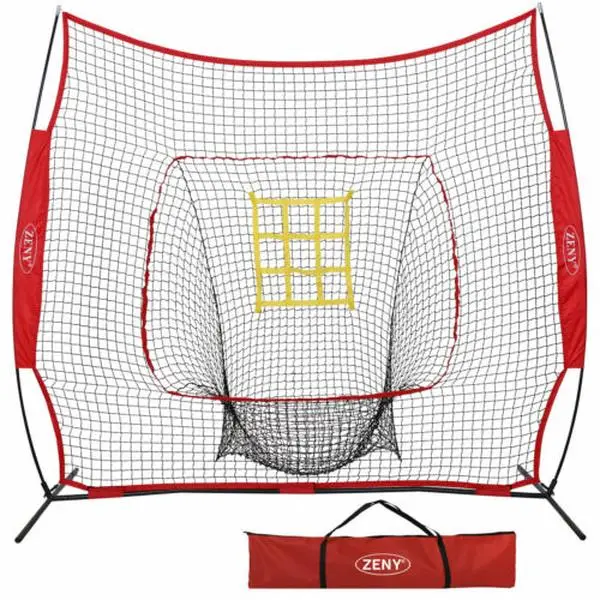 Baseball Batting Cage 7x7ft, Heavy-Duty Steel Bow Frame & Nylon Net for Hitting and Pitching, Portable Softball Training Equipment with Sock Net and Carry Bag for Adults & Youth