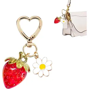 Cute Strawberry  for Girls,Kawaii Heart Flower Daisy Key Chain Accessories,Bag Charms, Heart Keychains Decor for Purse Backpack(Red)