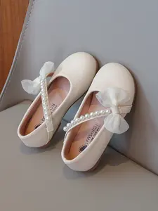 Girls' Mary Jane Shoes 2026 New Spring Fall, Pearl Bow Design, Soft Sole, Casual Mary Jane Flats, PU Upper, Rubber Sole, Plain Pattern, Soft Soled Shoes