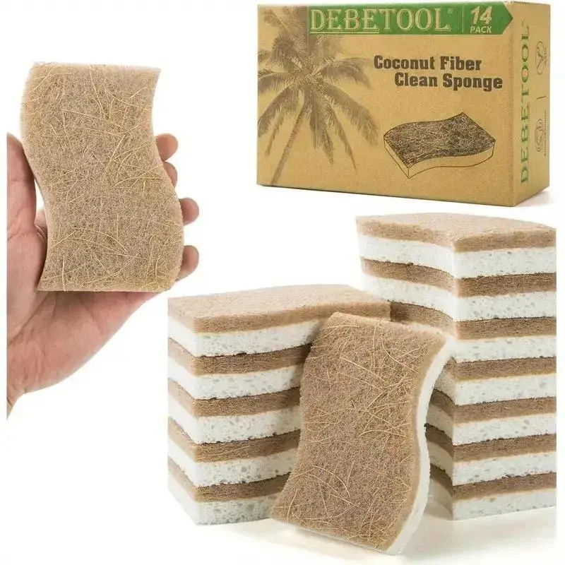 Eco-Friendly Natural Cellulose & Coconut Scrub Kitchen Sponges, 6/12 Pcs Dish-Cleaning Sponge Pack for Home Use
