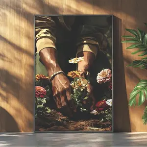 Black Man Planting Flowers Wall Art, Flower Wall Art, Floral Planting Wall Art , Product without frame