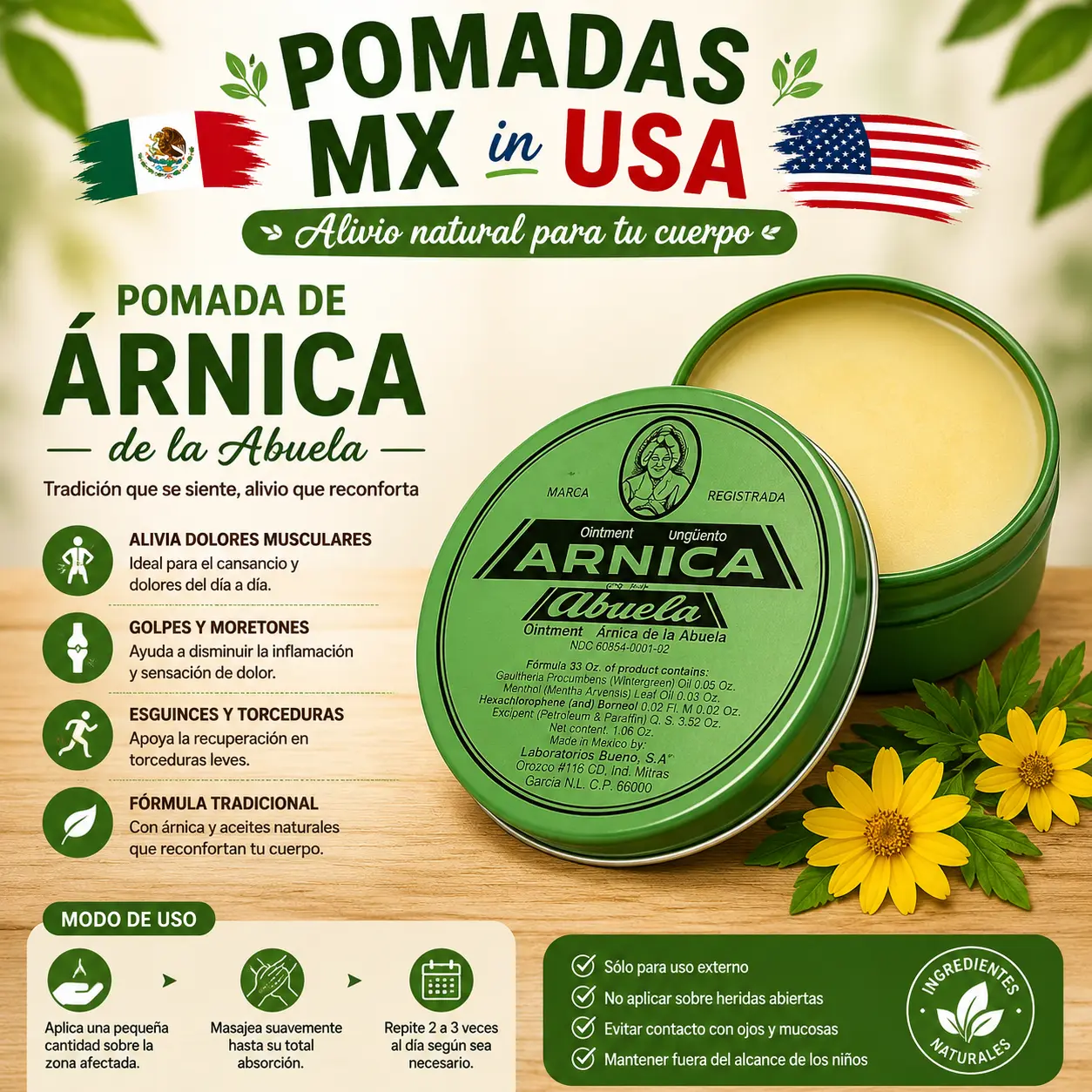 1-ARNICA LA ABUELA OINTMENT 30 grs each Made in Mexico Pomada Original