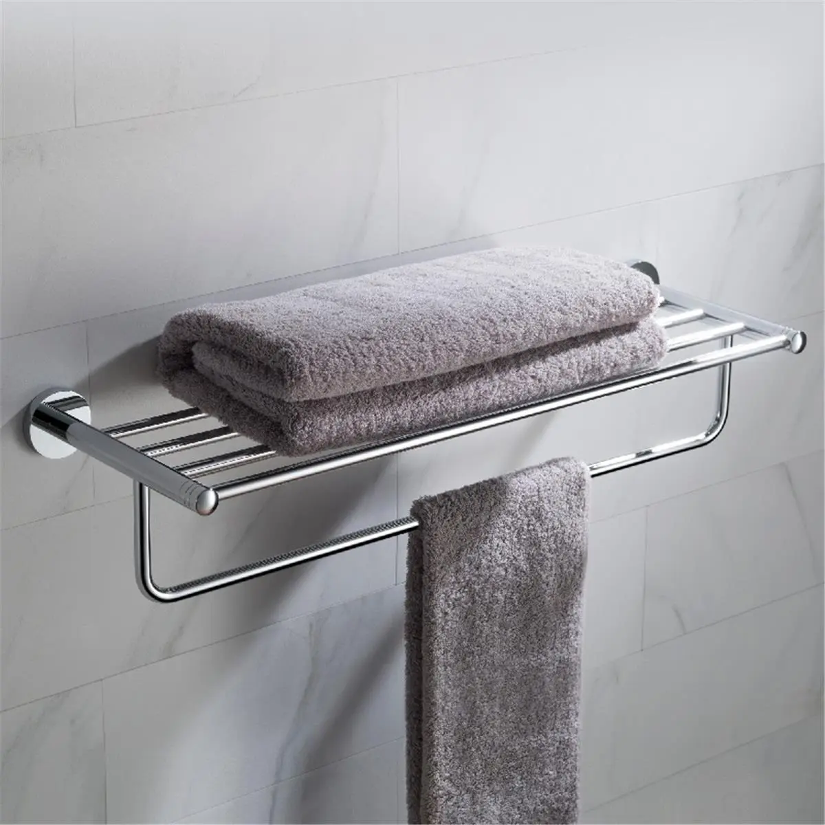 212 MAIN Kraus Elie Bathroom Shelf with Towel Bar - Chrome Finish, Solid Brass, Wall-Mounted, Heavy-Duty, Indoor Use