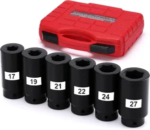 6 count 1/2 Drive Crank Bolt Socket Set, 17MM, 19MM, 21MM, 22MM, 24MM, 27MM, Harmonic Balancer Socket Set