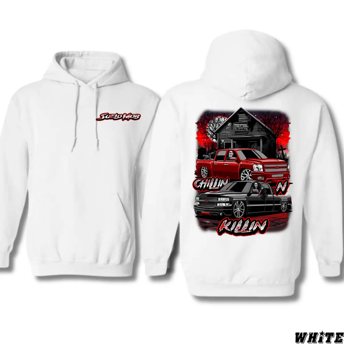 🚘 Chillin' N Killin' Lowrider Truck Hoodie – Suelo Mob Custom Chevy Silverado Pullover, Slammed Street Truck Graphic Hoodie, Lowrider Pickup Streetwear, Turbo Diesel Car Lover Gift, Trendy Unisex Menswear Hoodie, Embroidered Green Truck Hoodie 2025