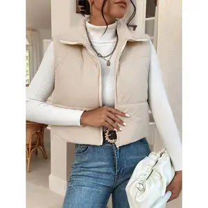 Women Vests Padded Sleeveless Zip Up Casual Solid Color Winter Warm Outerwear Coat