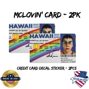 Mclovin' - 2 Pc Bundle, Credit Card Sticker & Debit Card Sticker, Made in USA, Hawaii Driver License Card