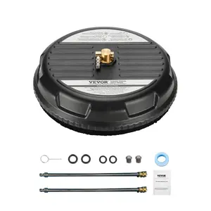 VEVOR 15" Pressure Washer Surface Cleaner, Plastic Pressure Washer Attachments with 4 Wheels, 4000 Max PSI, 1/4 Quick Connector, 2 Spray Nozzles, 2 Extended Wands for Driveway, Sidewalk, Patio, Deck