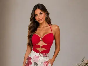Women's Elastic Bodysuit With Gold Detail