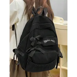 Minimalist Large Capacity Backpack With Bow Decor, Fashion Corduroy Outdoor Travel Daypack allure  county  backpack streamer  backpack casual large capacity zipper backpack