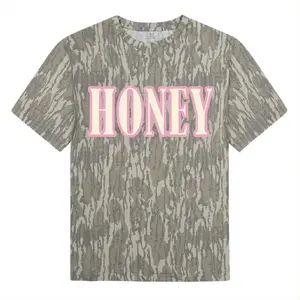 Unisex Honey MHC Mossy Oak Bottomland Camo Printed Shirt, Stretch Fabric, Streetwear Casual Material Versatile Styling Soft Fabric Edgy