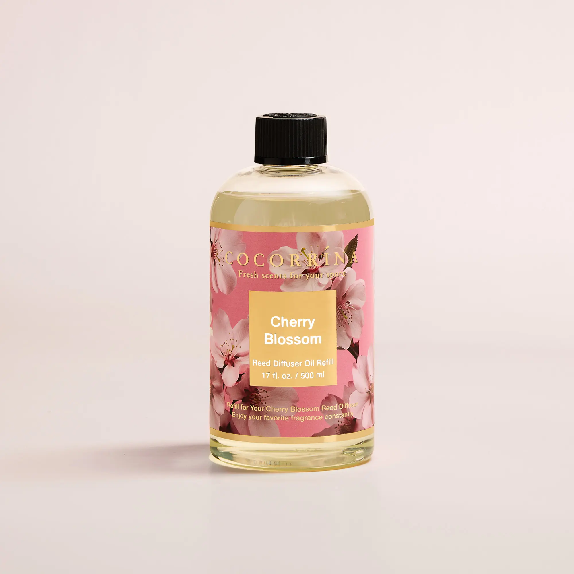 Cocorrína Reed Diffuser Refill Cherry Blossom 17oz (500ml) with 8 Sticks - Premium Long-Lasting Scented Oil, Home Fragrance for Bedroom, Bathroom Home Decor