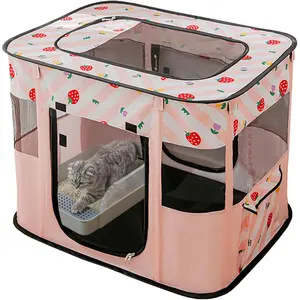 Portable Collapsible Pet Playpen, Indoor Outdoor Cat Cages Dog Crate Tent Kennel for Cat Dog Rabbit Travel, Small Pink 27.6" L x 21.7" W x 17.7" H