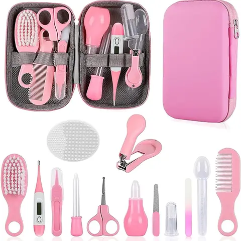 Baby Grooming Kit for Newborns – Infant Safety Care Set with Soft Hair Brush, Comb, Nail Clipper & Nasal Aspirator, Baby Essentials Gift Set for Boys & Girls (Pink)