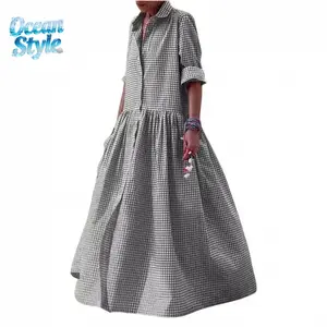 Women's Vintage Plaid Shirt Dress Loose Long-Sleeved Checkered A-Line Maxi Dress SpringStatements