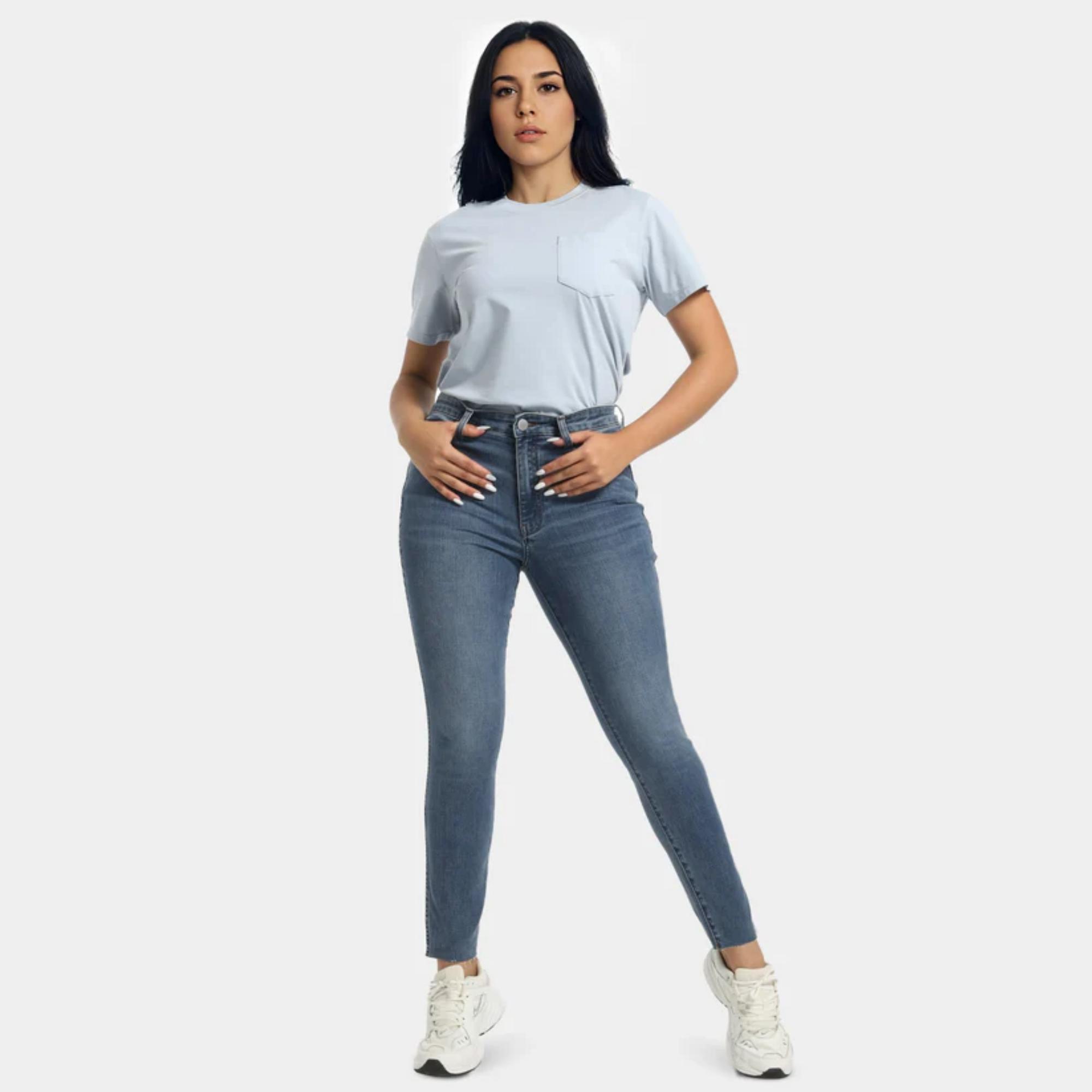 GENUWII Majolica Blue High Waisted Jeans for Women - No Gap Tummy Control & Lift Butt - Stretch Denim Tights - Comfortable Streetwear Jeggings - Summer Wear GENUWII Majolica Blue High Waisted Jeans for Women - No Gap Tummy Control & Lift Butt - Stretch Denim Tights - Comfortable Streetwear Jeggings - Summer Wear