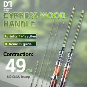 Fishingfans Wooden Handle Metal Seat Ultralight Solid Rod Tip 5 Sections Travel High Carbon Body Micro Portable Fishing Pole