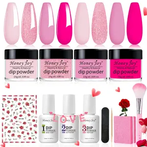 Honey Joy Soft Pink Dip Powder Kit  Clean Girl Nails for Everyday | Easy At-Home Nail Starter (No Lamp Needed) Base Coat Polish Cutics Cosmetic