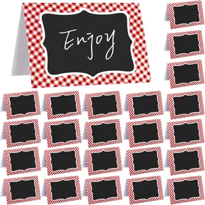 24 Pcs Red Gingham Picnic Party Decoration Supplies 6x4 Inch Italian Themed Chalkboard Tent Card Food Label for Party Buffet Summer BBQ Cookout Wedding Baby Shower Table Number Food Place