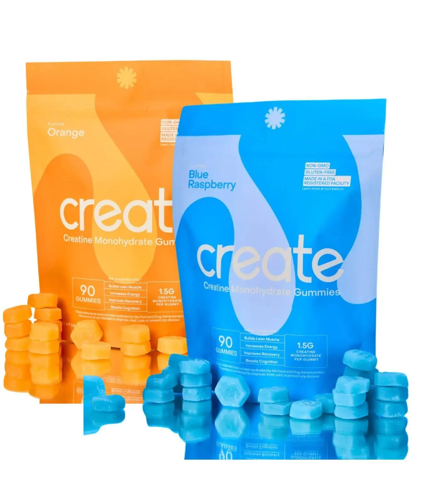 Micronized Creatine Monohydrate Dietary Fruit Gummies, 2 Packs (90 Pieces Each) for Men & Women, Blue Raspberry & Orange Flavors, Creatine Boost Supplements Supporting Strength & Endurance, Creatine Boost Vitamins Supplements