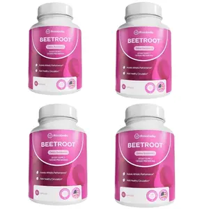 4 bottles Organic Beetroot Capsules 1300 mg for Blood Flow & Heart Health