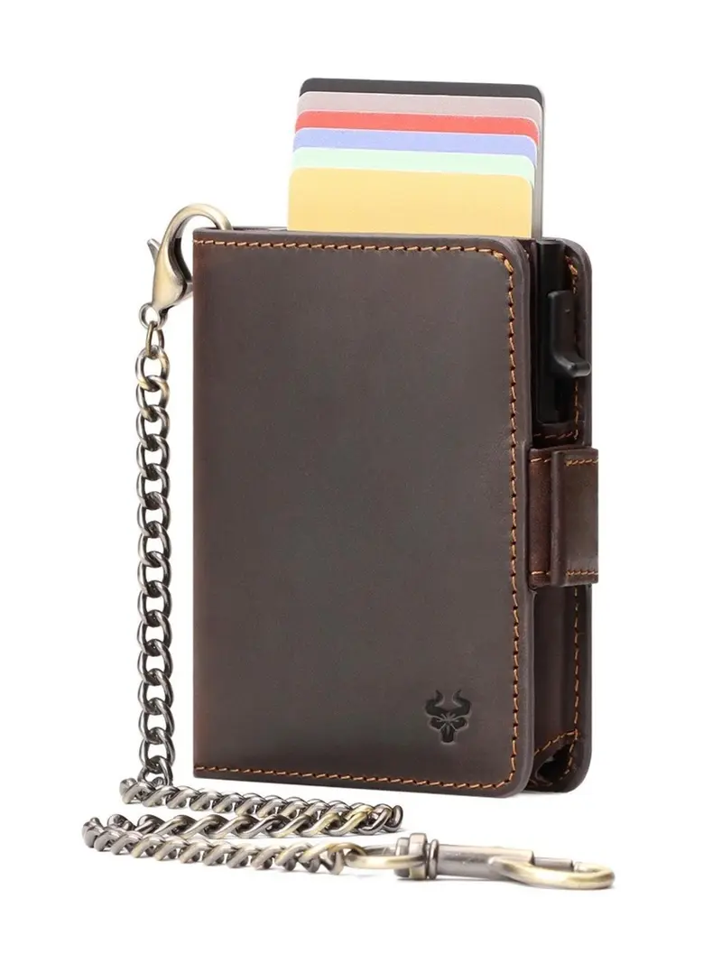 Men's 1 Piece Minimalist Casual Plain Leather Wallet, Business Style Portable Card Holder, Simple Design Wallet with Metal Chain Decor for Work Office & Daily Used, Credit Card Organizer