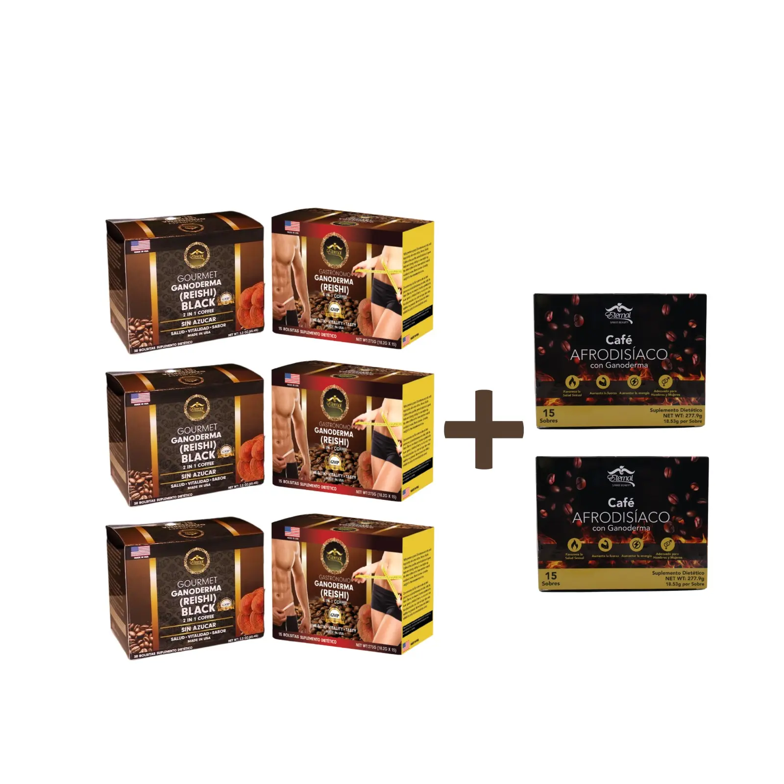 Coffee With Ganoderma Mega Combo 8 - Gourmet Reshii Black & Afrodisiaco with Ganoderma - 8 Pack