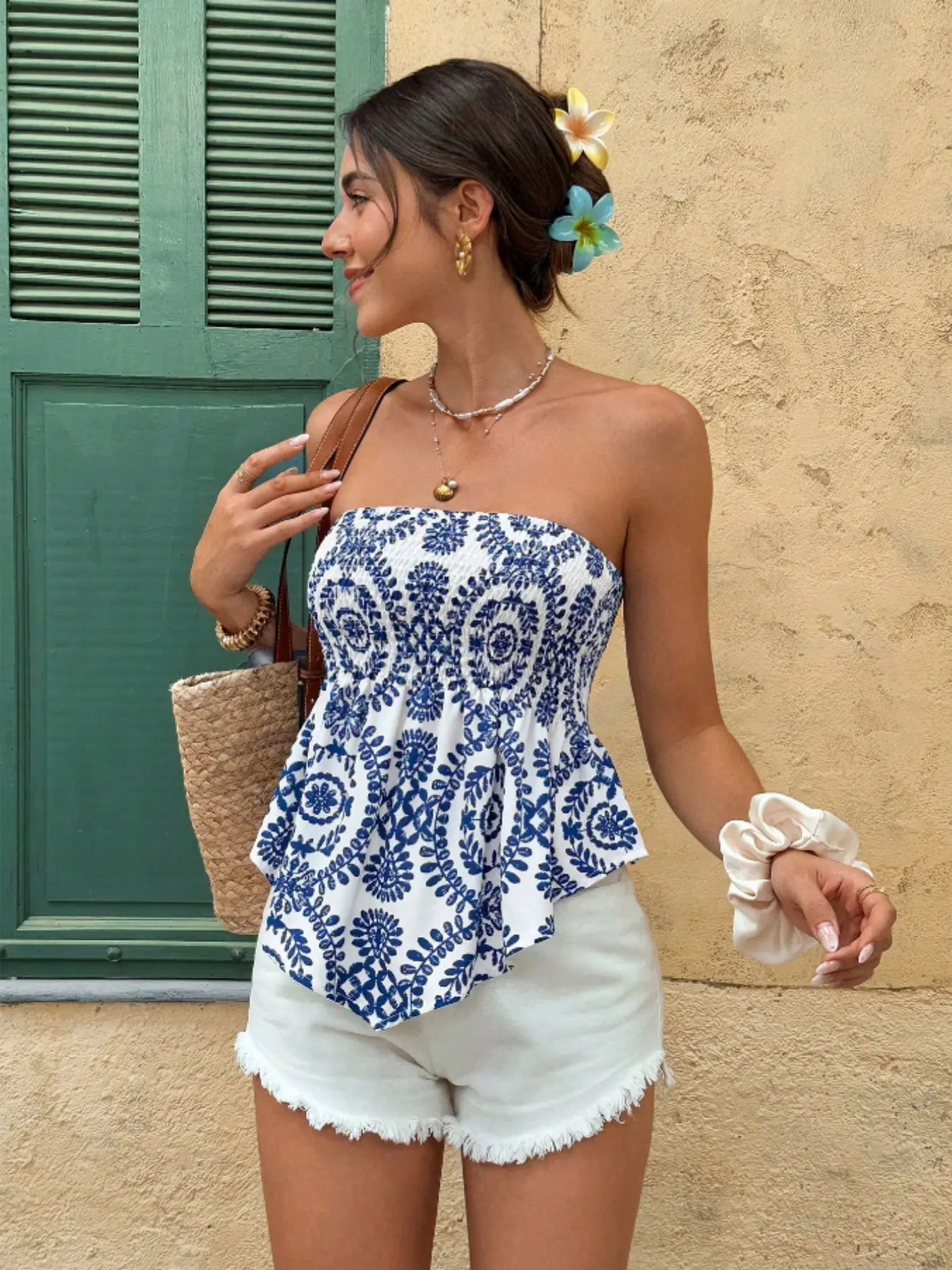 Boho Print Floral Halter Top, Stylish Bohemian Design, Perfect for Casual Wear, Casual Chic Sleeveless, Unique Fashion Statement, Ideal for Summer, Tube, Womenswear, Lady, Casual fashion sleeveless