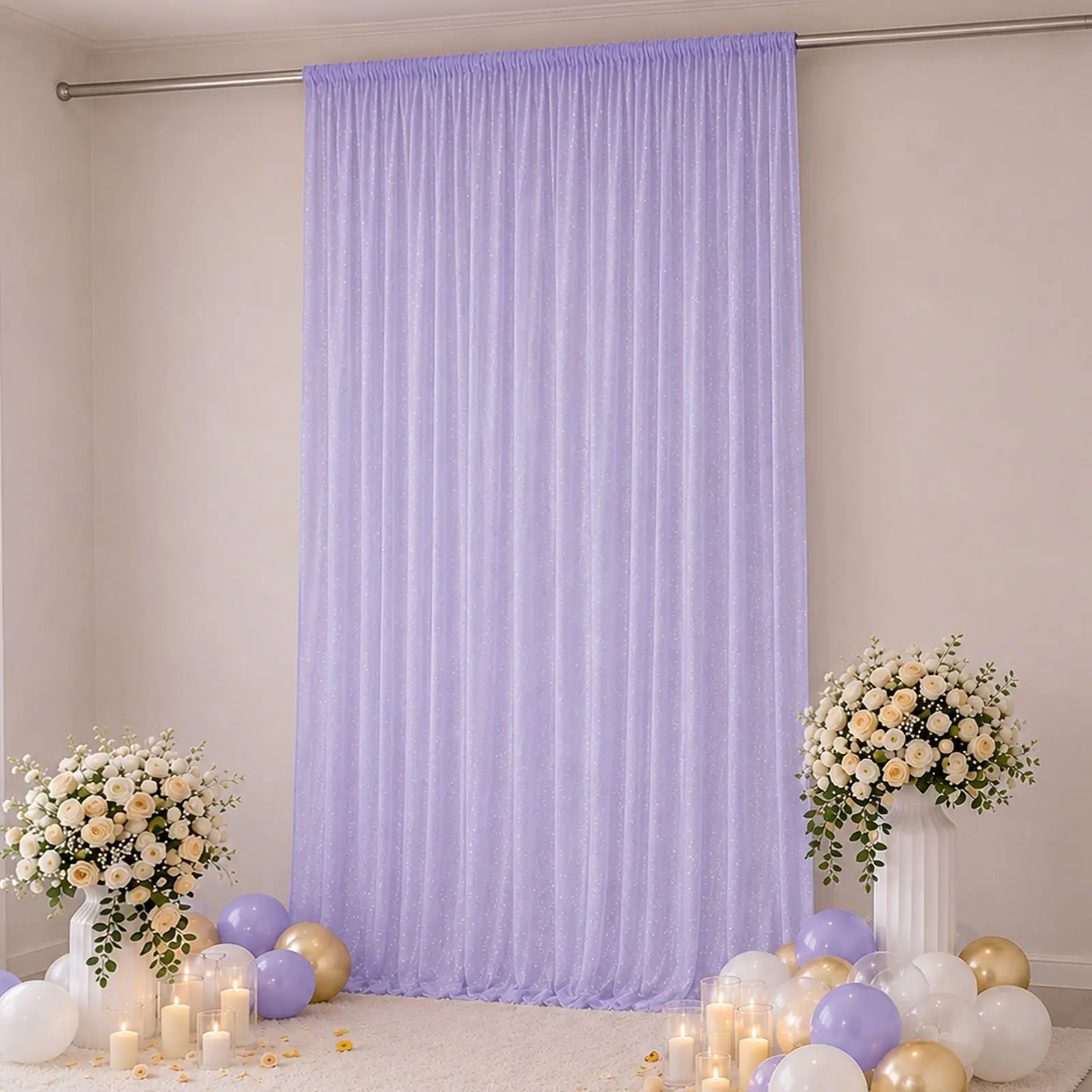Sheer Texture Rod Pocket Top Backdrop Curtain Single Panel (10ft×14ft Lavender Lilac) - Festive Banners, Bridal Decor for Wedding Arch & Tents, Ceiling Drapery Fabric, Machine Washable
