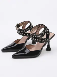 Women's Punk Style Adjustable Rivet Decorated Heels, 2024 New Style Fashionable Pointed Toe High Heels for Party, Daily Clothing Decor for Women & Girls, Elegant Party Shoes, Heeled Shoes