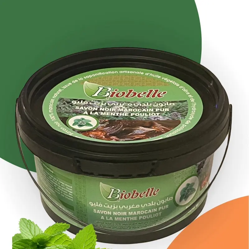 Moroccan Black Soap with Pennyroyal Mint - Rich Vitamin E Infused Cleansing Paste for Deep Cleansing Softening & Exfoliate Skin Repair