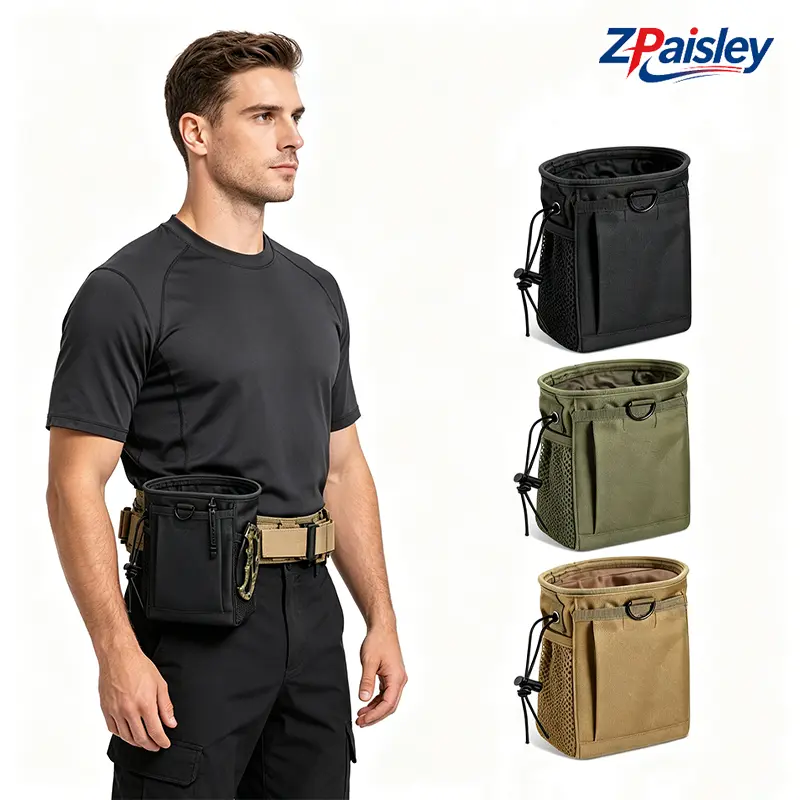 Tactical Dump Pouch, Water Resistant Drawstring Utility Belt Pouch with Mesh Pockets, Magazine Recovery EDC Tool Bag for Shooting Airsoft Hiking Camping