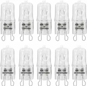 G9 Halogen Light Bulbs 40W 120V, T4 JCD Loop Pin Base, Dimmable Warm White, Clear Capsule for Pendant, Chandelier & Appliance Use, 10-Pack