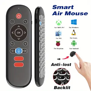 W1 Plus Smart Air Mouse Remote Control, 2.4GHz Wireless, Voice Search with Google Assistant, Backlit Qwerty, Anti-Lost, for Android TV/PC/projector/xbox/ps5