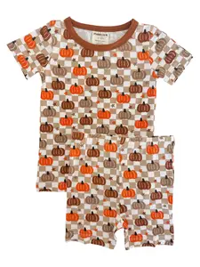 Short Sleeve Baby & Kids 2-Piece Pajamas Set, Pumpkin Checkerboard