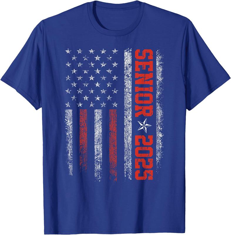 Senior Year 2025 American Flag USA Graduation Class Of 2025 Unisex T-Shirt Cotton Menswear Man Classic