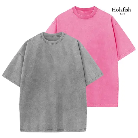 Holafish Women's Vintage Acid Washed T‑Shirt Soft Heavy Cotton Baggy Loose Plain Round Neck Oversized Short Sleeve Unisex Fit Casual Everyday Top for Men and Women