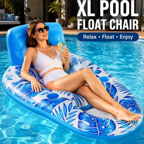 Inflatable Pool Float Chair for Adults with Cup Holder, Comfortable Floating Lounge Chair with Backrest & Armrests, Heavy Duty Water Float for Pool, Beach, Lake and Summer Relaxation