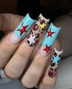 Cool Star Pop Art Press On Nails Handmade Luxury Leopard Elegant Nail Set Gif For Her