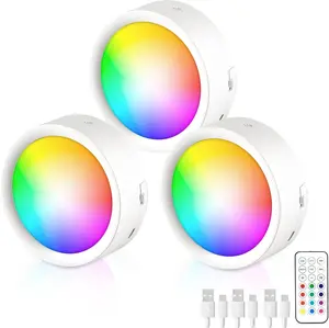 LED Under Cabinet Lights, 3 Pack Rechargeable LED Puck Push Light with  Remote Control, 13 Colors Dimmable RGBW Lighting and Timer Function for Kitchen Bedroom Lighting